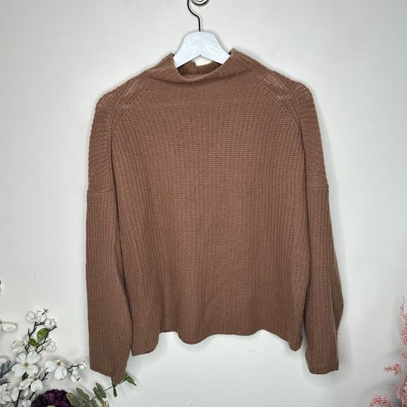 360 CASHMERE Mockneck Sweater 100% Cashmere Camel Tan Brown {3S35} - Picture 3 of 5